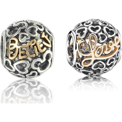 S925 Sterling Silver 1:1 Fashionable And Exquisite Gold Love Hollow Love Beaded Charm Jewelry Ladies Birthday Gift