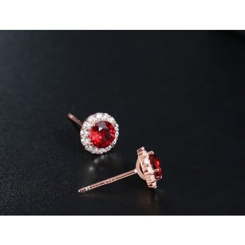 DAIMI 5mm Burgundy Garnet Earrings Real Gemstones 925 Sterling Silver Earrings Female