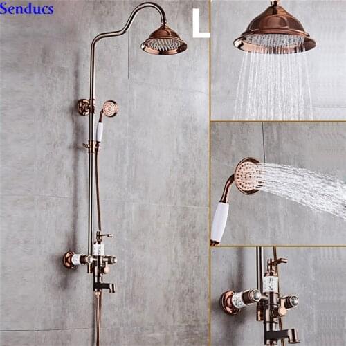Senducs Orb Shower Sets With High Quality Brass Bathroom Shower Faucet For Luxury Rose Gold Bathroom Shower System Bathroom Tap