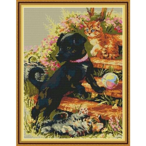 Everlasting Love Black Dog And Cat Chinese Cross Stitch Kits Ecological Cotton Printed DIY Christmas 11 14CT Wedding Decoration