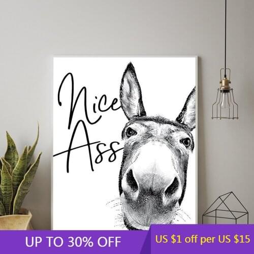 Nice Ass Quote Funny Sign Vintage Donkey Poster Black White Wall Art Canvas Painting Pictures Prints for Toilet Bathroom Decor