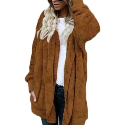 Cardigan sweater women fashion Women Solid Plush Faux Fur Warm Long Sleeve Hooded Midi Coat Cardigan Sweater Coat Jacket 2020