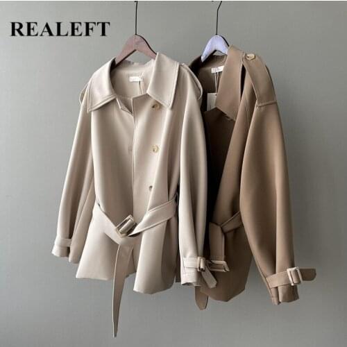 REALEFT Autumn Winter Minimalist Womens Trench Coat 2021 New Single Breasted Windbreaker Long Sleeve Casual Coats With Belt