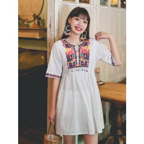 2021 Summer New Womens Korean Version Of Ins Temperament Retro Hydrangea Ball Decoration Short Dress Girl Casual Mini Dress