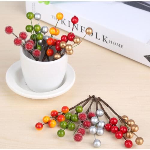 10Pcs Artificial Holly Berries Branch Foam Cherry Little Fruits Christmas Wedding Birthday Craft Wreath Home Decoration 6 Colors