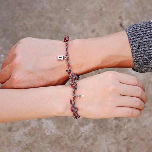 2pcs/set Magnetic Couple Bracelet Lock Key 100% Cotton Braslet For Girls Friendship Adjustable Bohemia Paired Love Braclet Gift