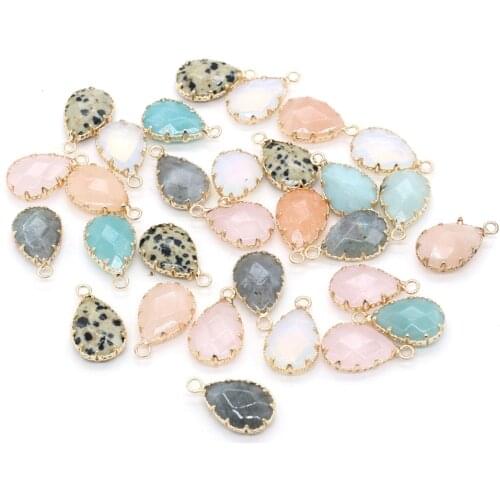 2pcs Natural Stone Faceted Rose Quartzs Damation Jaspers Pendant for Jewelry Making Earring Necklace Women Gift Size 14x23mm