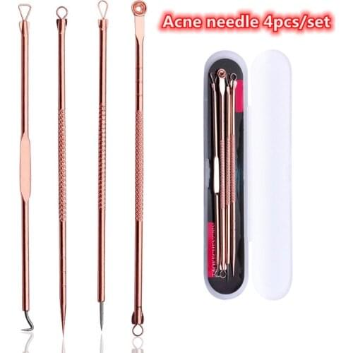4 Pcs Stainless Steel Blackhead Remover Tool Kit Face Massage Whitehead Pimple Spot Comedone Acne Extractor Face Massager