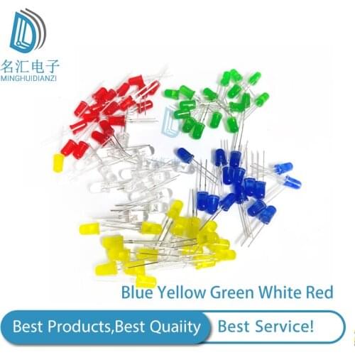 5Colors*20PCS=100PCS 5mm LED Diode Light Assorted Kit Green Blue White Yellow Red COMPONENT DIY kit new original