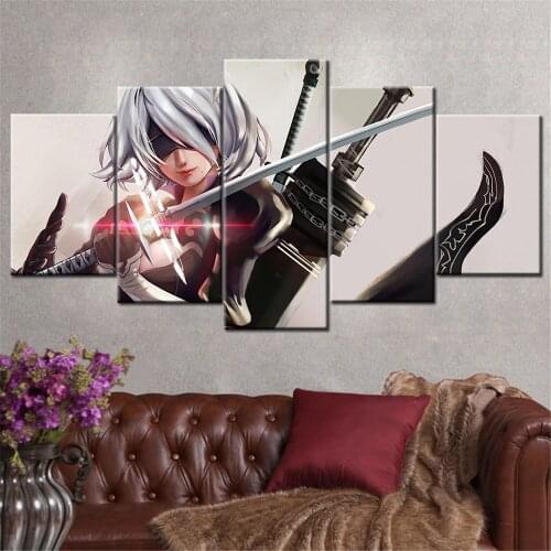 5 Piece Wall Art Canvas Game Picture 2B Katana Figure Posters And Prints Modern Home Decoration Paintings For Living Roomm