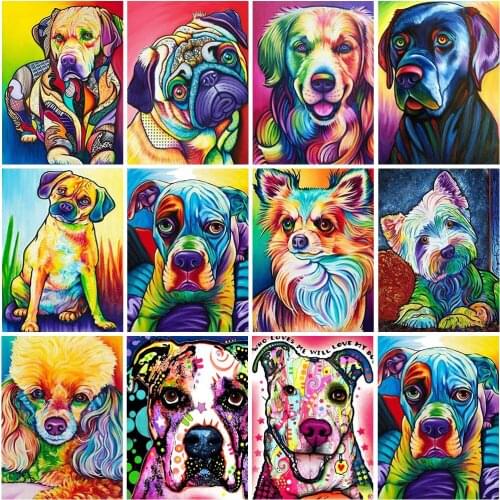 New Full Square Diamond Painting 5D Colorful Dog DIY Diamond Embroidery Animals Colorful Cross Stitch Picture Of Rhinestones Art