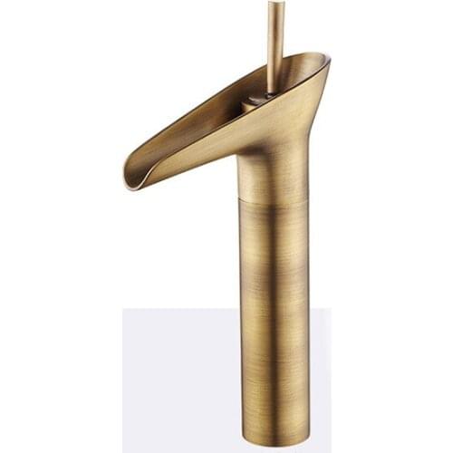 Antique Brass Single Lever One Hole Bathroom Vessel Sink Basin Waterfall Style Faucet Mixer Taps anf067