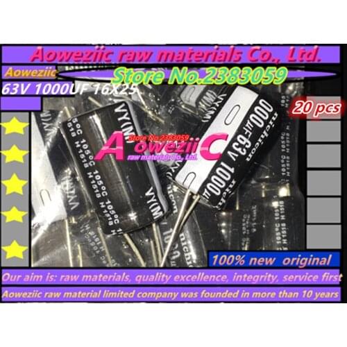 Aoweziic 20 PCS 63V 1000UF 16X25 high frequency low resistance electrolytic capacitor 1000UF 63V 16X25