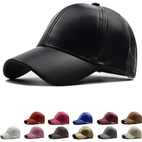 Men PU Solid Color Adjustable Peaked Cap Unisex Snapback Baseball Cap Couple Seasons Outing Sun Hat Women Casual Wild Hats