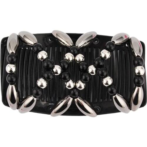 Ladies Women Elastic Hairpin Stretch Double Magic Hair Comb Handmade Beaded Hair Clip Bun Maker DIY Styling Tool 3 Colors