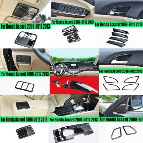 For Honda Accord 2008 2009 2010 2011 2012 2013 BLACK Steel Carbon Fiber Console Gear Shift Frame Cover Trim Interior Refit