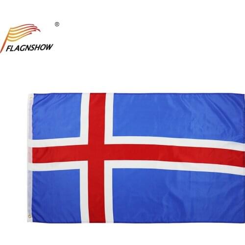 Flagnshow Iceland Flag One Piece 3X5 FT Hanging Polyester National Banner with Brass Grommets
