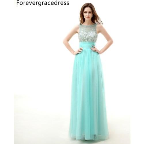 Forevergracedress Actual Photos Mint Green Long Evening Dress Sexy Crystals Backless Sleeveless Formal Party Gown Plus Size
