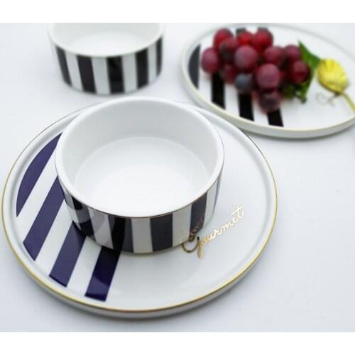 Geometric Breakfast Food Tray Soup Bowl Ceramic Bread Salad Pasta Plates Rice Milk Cornmeal Bowls Gift Dinnerware Set 2pcs/set