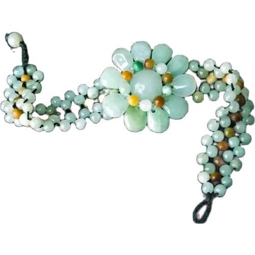 Jadeite Sunflower Bracelet Pure Natural A Goods Tri-Coloured Ball Jade Braided Handstring Jewelry
