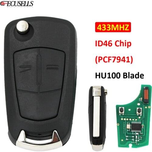 2 Button Folding Flip Remote Smart Car Key 433Mhz ID46 PCF7941 Chip HU100 Uncut Blade for Opel Vauxhall for Astra H & Zafira B