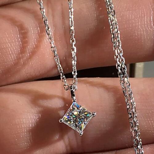 10K White Gold Women Pendants Necklaces Moissanite Diamond 0.5 1 2 3 Carat Princess Square Wedding Anniversary Engagement Party