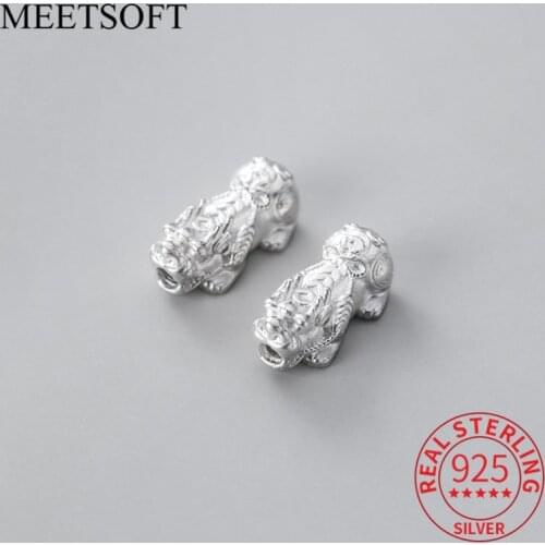 MEETSOFT Genuine 925 Sterling Silver Brave troops Through hole Space Beads Handmade Gift Of DIY Jewelry Bracelet Decoration