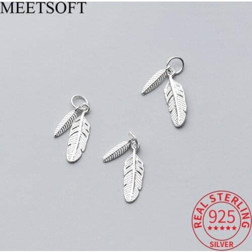 MEETSOFT 100% Sterling Silver Angle Feather Charms Vintage Personality DIY Necklace Making Findings Handmade Jewelry Accessories