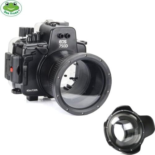 Meikon 40M/130FT Underwater Waterproof Housing Case for Canon EOS 750D (18-135MM) w/ Wide Angle Dome Port