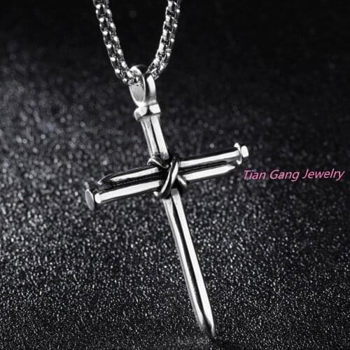 Fashion Jewelry Boys Mens Chain Polished Cross Pendant Necklace High Quality Stainless Steel Round Box Link Silver Color
