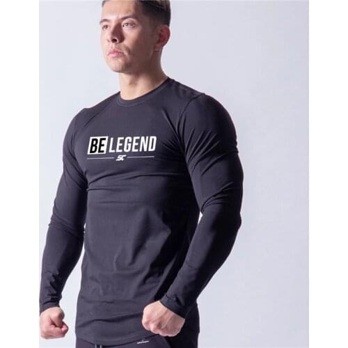Men Casual Cotton Long sleeve T-shirt Male Gym Fitness Bodybuilding Workout Skinny t shirt Print Tee Tops Brand Sporty Clothing