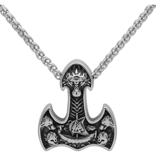 Thor hammer mjlnir dragon ship viking necklace for men nordic jewelry viking gift for men