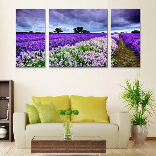 Wall Art Canvas Print Abstract Modern Painting On Canvas, Nordic Triptych, Lavender Landscape Picture HD Print Canvas Painting