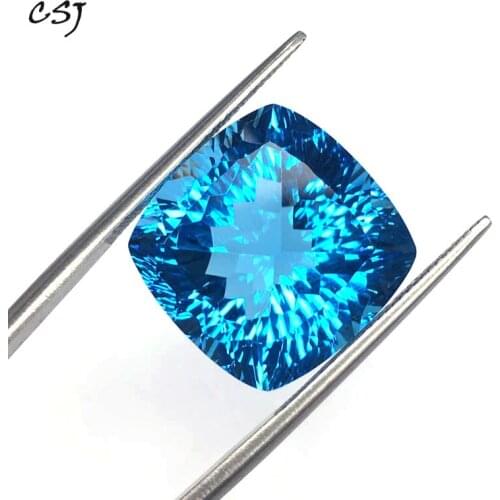 CSJ Real Natural Blue Topaz Loose Gemstone Deep Color Big Stone Cushion16MM 23.5ct Brilliant Cut For Diy Jewelry 925 Silver Gold
