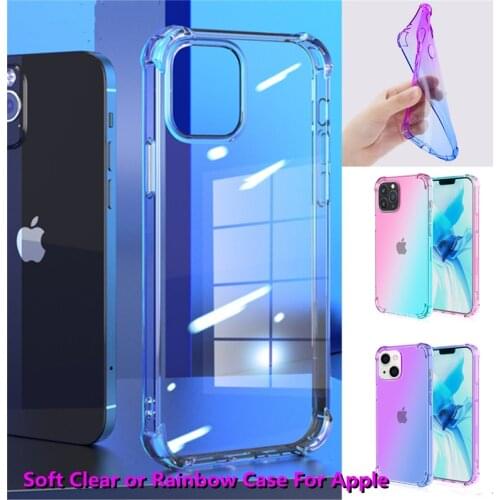 Clear Transparent Rainbow Airbag Shockproof Case for Iphone 13 11 12 Pro Max Mini XS XR 67 8 SE Plus Case Luxury TPU Phone Cover