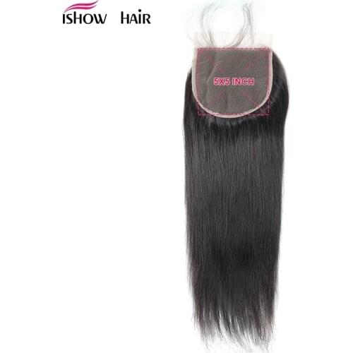 Ishow 5X5 Straight Lace Closures 14-24 Free Middle Three Part Closure Brazilian Human Hair Bundles Non-remy Swiss Lace Closure