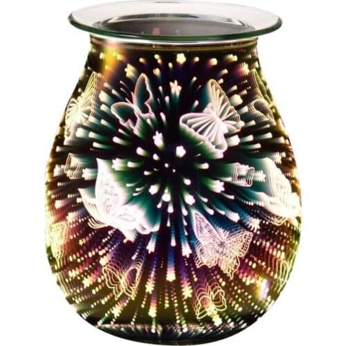 3D Effect Fireworks Glass Wax Burner Incense Oil Warmer Night Light for Home