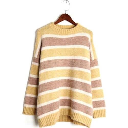 Lazy Wind Sweater Womens Loose All-match New Korean Style Student Rainbow Striped Shirt Wear Pullover Autumn