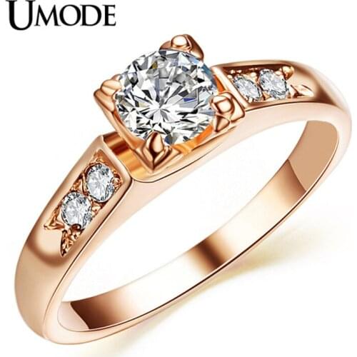UMODE Top Selling High Quality Sparkling Rose Gold Color 0.5ct CZ Aneis Feminino 4 Prongs Wedding Rings for Women JR0006A