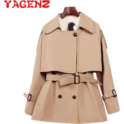 YAGENZ Short Trench Coat Women ropa mujer Spring Autumn Basic Coats British Wind Coat Double-breasted Windbreaker With Belt 563