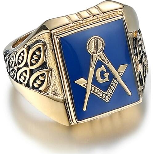 Jingyang Mans Jewelry Rings Punk Vintage Past Masonic Master Signet Ring Mens Old Gold Metal Rings In Steel Inox Mason Ring