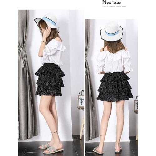 2020 Summer Buttoms Ladies Women Polka Dot Ruffles Beach Short Skirts Black White High Waist Boho Layer Flare Skirt For Women