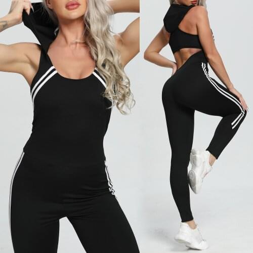 INFILAR Womens Suit Sleeveless Hoodies One Piece Bodysuits For Fitness High Waist Leggings Overalls Women Sport Female Romper