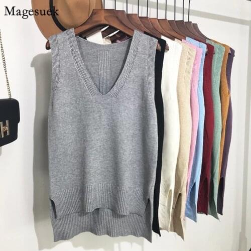 New Autumn Sweater Vest Women V-Neck Casual Pullovers Winter Jumper Loose Sweater Vests Sleeveless Solid Knitted Vest Women11983