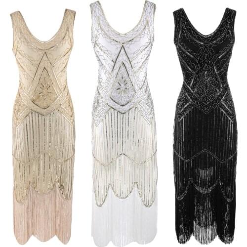 2020 Newest Womens 1920s Vintage Sequin Full Fringed Deco Inspired Flapper Dress Roaring 20s Great Gatsby Dress Vestidos