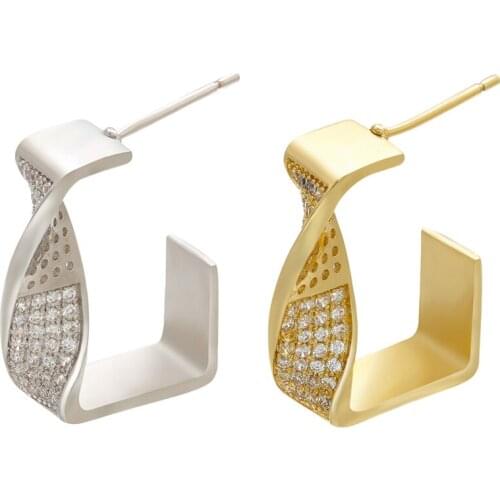 ZHUKOU 1 piece 17x22mm CZ crystal Incomplete rectangle stud earrings gold/silver color women earring jewelry accessories VE220