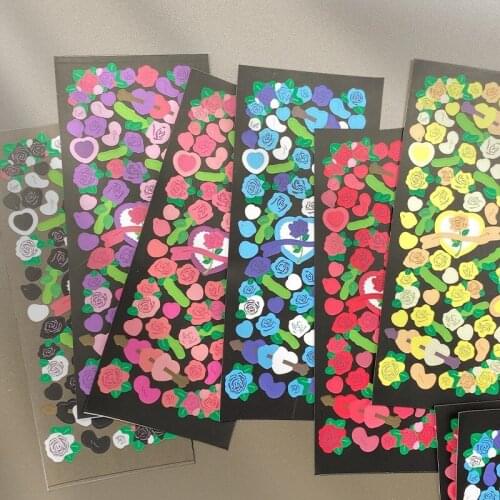 1 Pcs Kawaii Rose Flower Aesthetic Stickers Color Laser Flash Stickers Korean Stationery Bullet Journal Mobile Stickers Decor