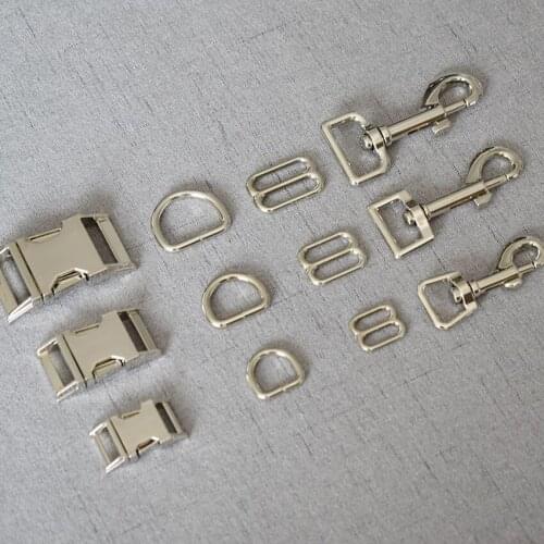 10 Sets 15mm 20mm 25mm Silver Webbing Metal D Ring Sider Belt Buckle Snap Clip Hook For Pet Dog Collar Lobster Clasp Accessory
