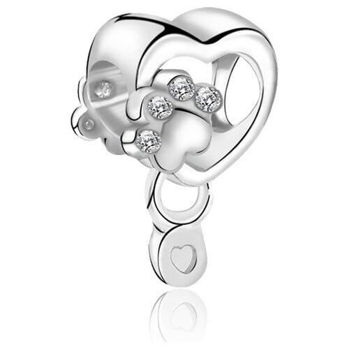 2020 New Original Alloy BeadSparkling Paw Print & Heart Charm Animal Fit Bracelet Bangle DIY Women Jewelry