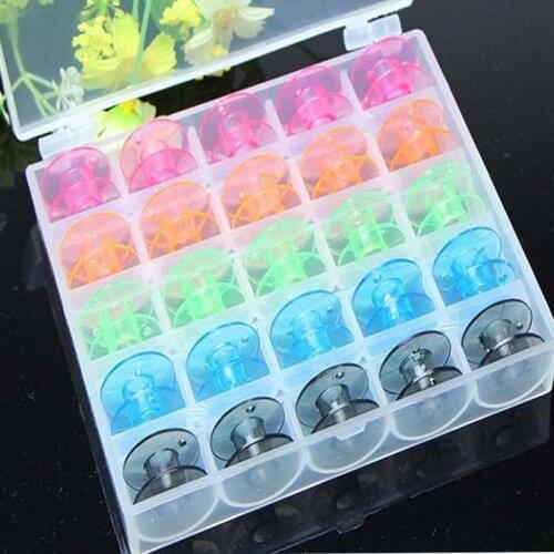 25Pcs/Set Empty Bobbins Sewing Machine Spools Needlework Tool For Brother Janome Singer Elna Colorful Plastic Case Storage Box